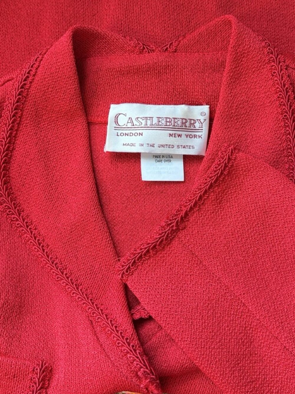 Vintage Red Knit Blazer Jacket Size Large Castleberry Gold Button Sweater Blazer - Picture 2 of 6
